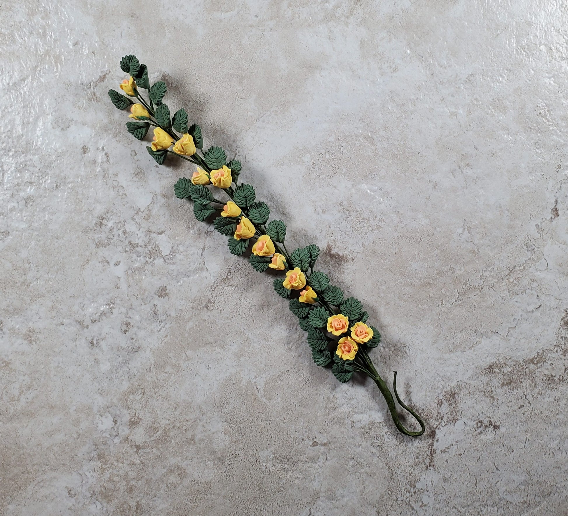 Dollhouse Climbing Yellow & Peach Roses Bendable 7" Clay Miniature Flowers