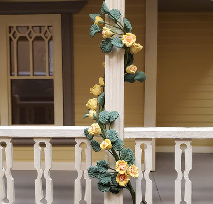 Dollhouse Climbing Yellow & Peach Roses Bendable 7" Clay Miniature Flowers