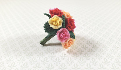 Dollhouse Assorted Colors Roses Wedding Bouquet One Dozen 1:12 Scale Miniature