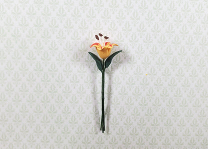 Dollhouse Orange & Red Tiger Lily Single Stem with Foliage 1:12 Scale Miniature