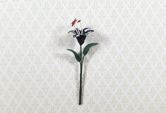 Dollhouse Purple Tiger Lily Single Stem with Foliage 1:12 Scale Miniature