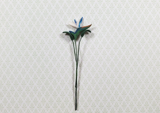 Dollhouse White Bird of Paradise Single Stem with Foliage 1:12 Scale Miniature