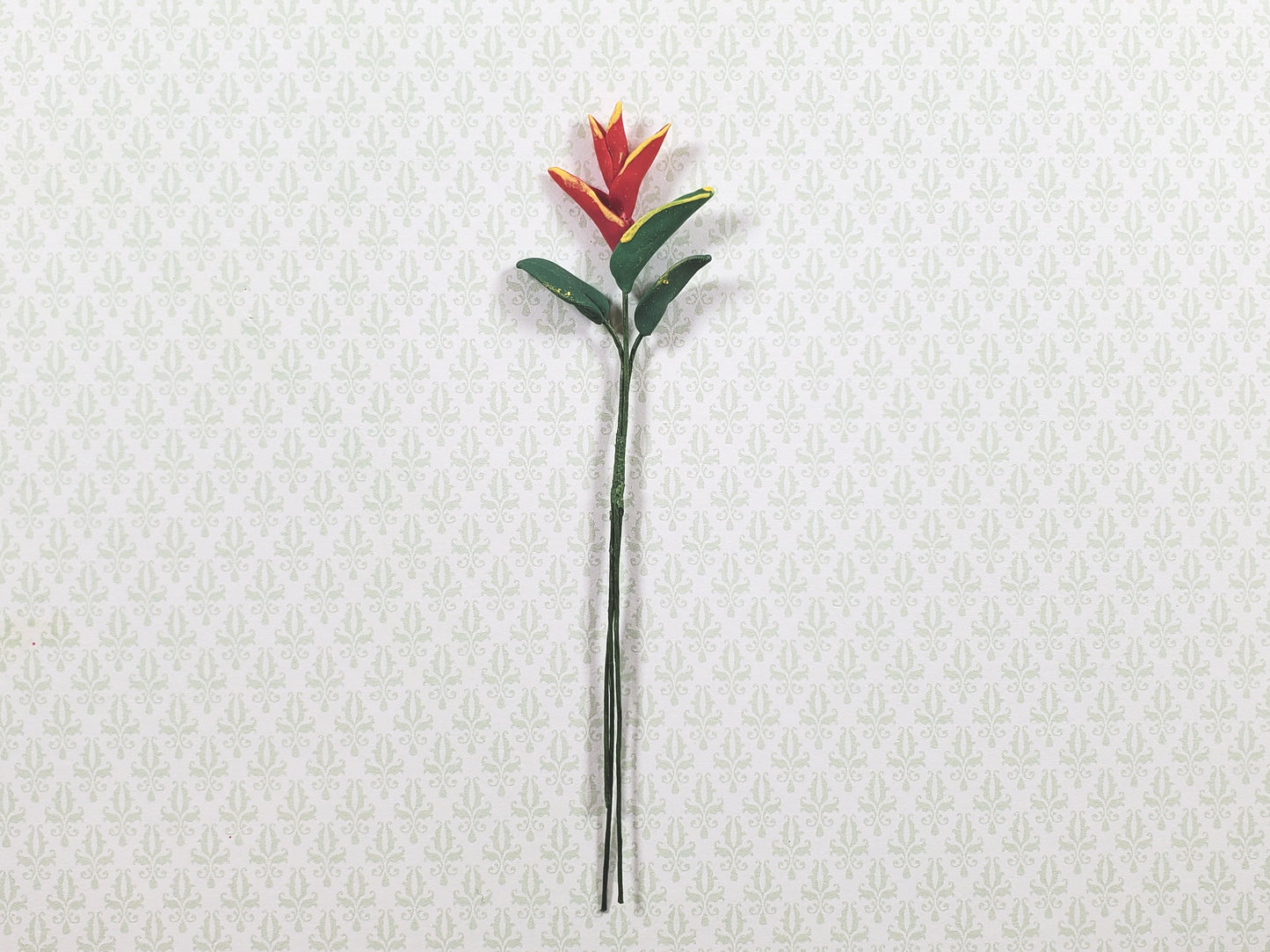 Dollhouse Red Bird of Paradise Single Stem with Foliage 1:12 Scale Miniature