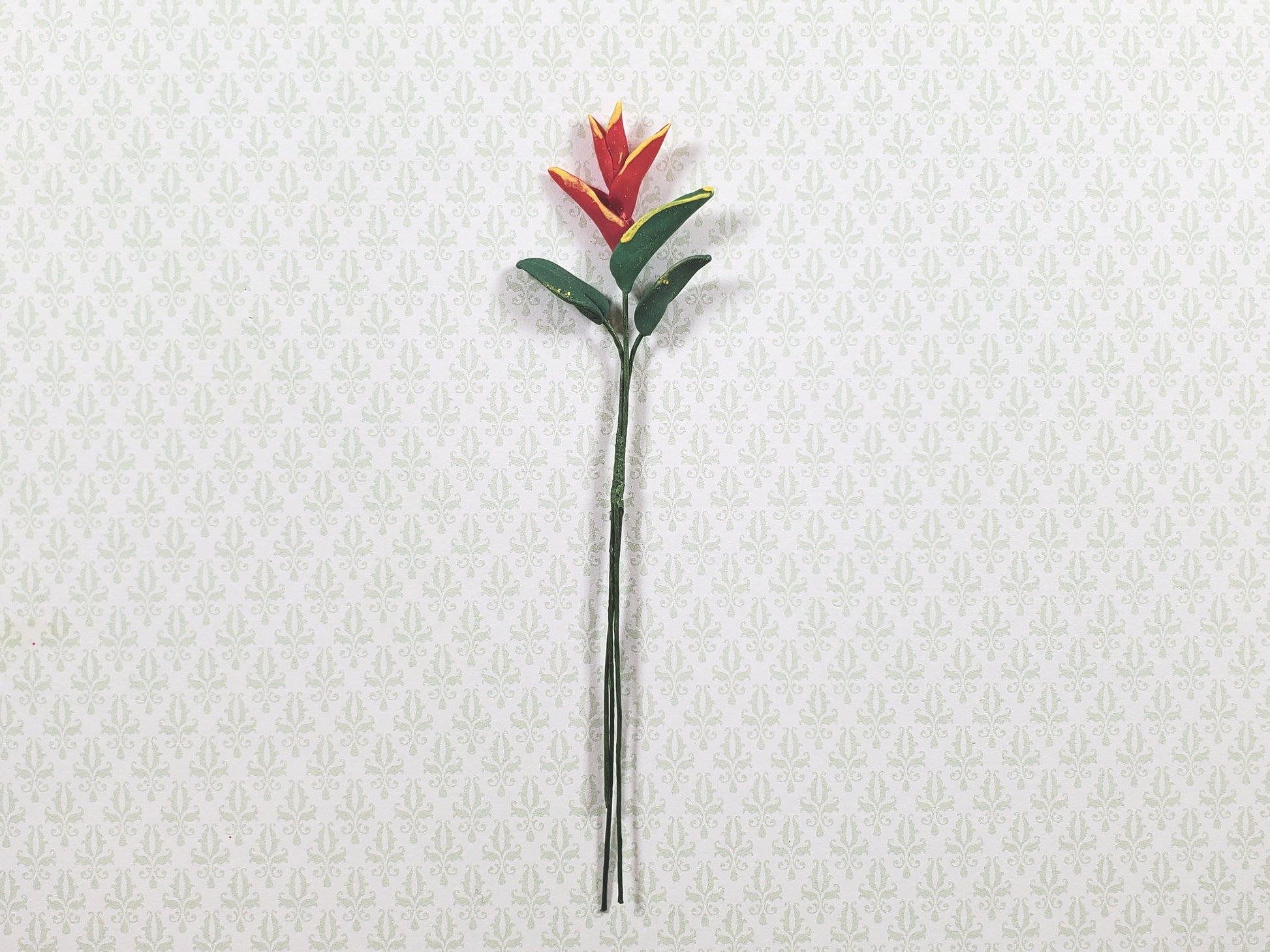 Dollhouse Red Bird of Paradise Single Stem with Foliage 1:12 Scale Miniature