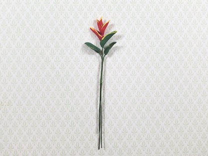 Dollhouse Red Bird of Paradise Single Stem with Foliage 1:12 Scale Miniature