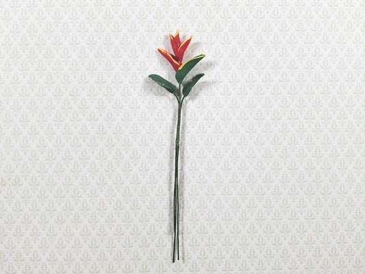 Dollhouse Red Bird of Paradise Single Stem with Foliage 1:12 Scale Miniature