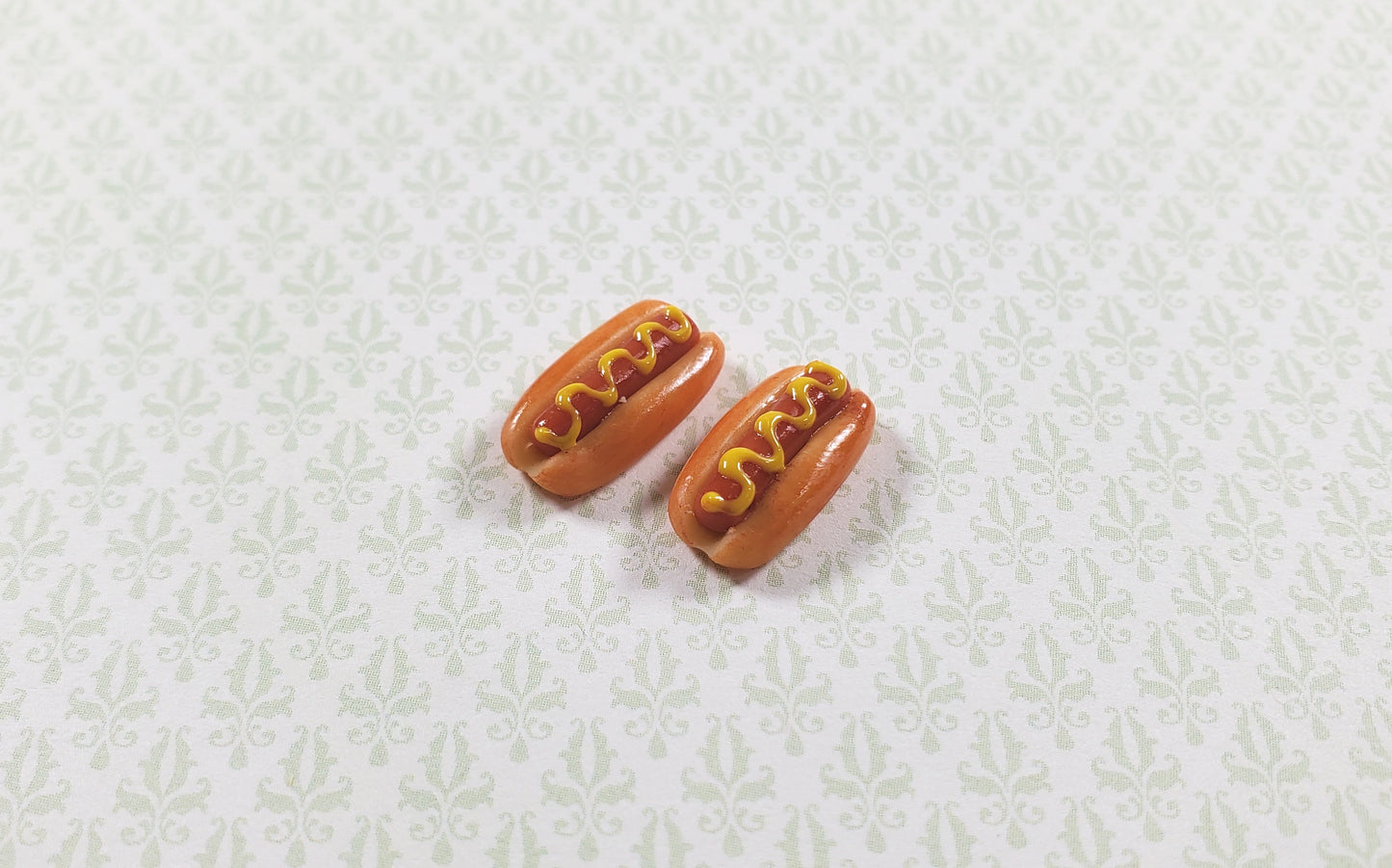 Dollhouse Hot Dogs with Mustard Set of 2 1:12 Scale Miniature Food Kitchen