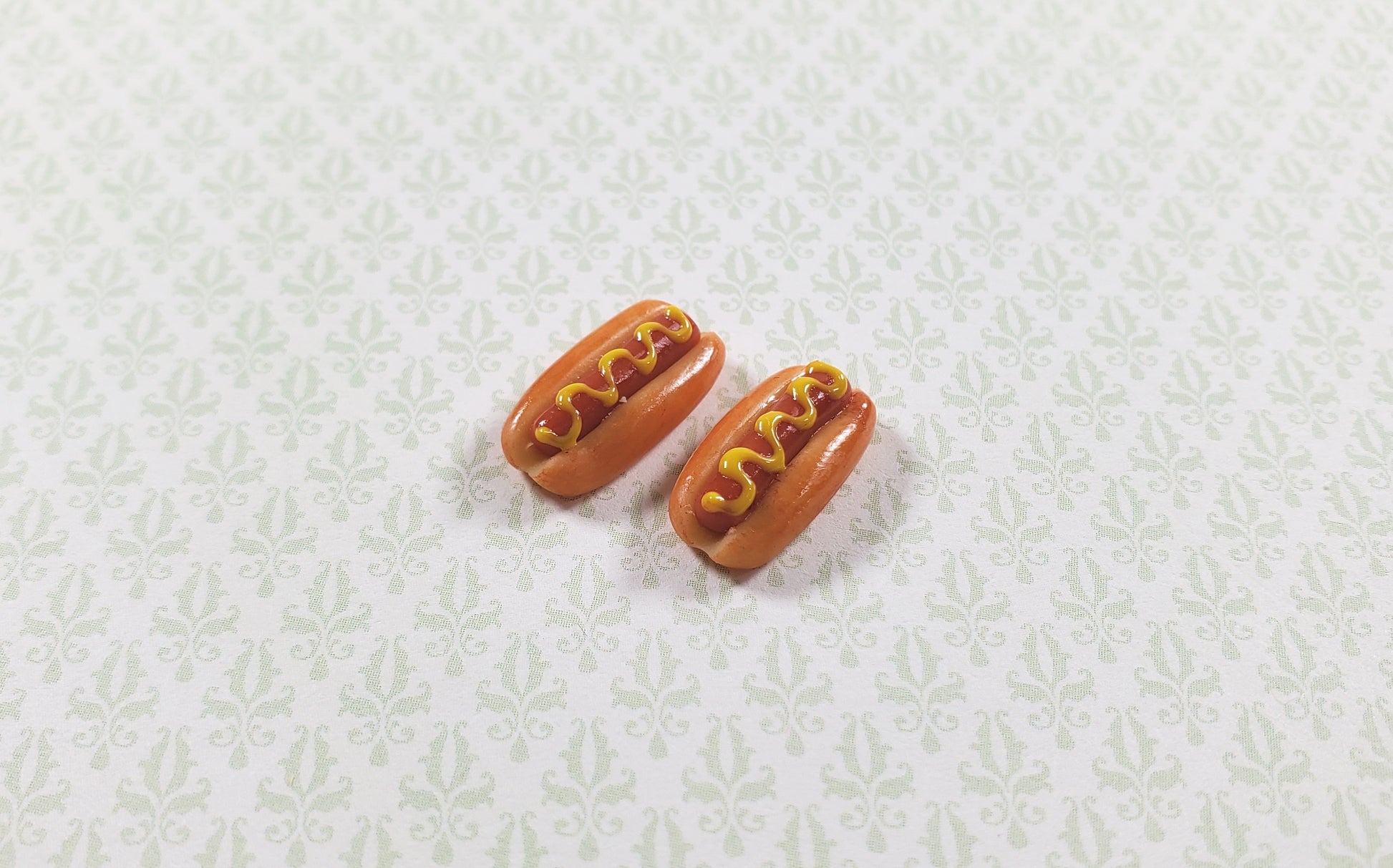 Dollhouse Hot Dogs with Mustard Set of 2 1:12 Scale Miniature Food Kitchen