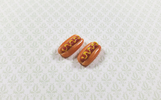 Dollhouse Hot Dogs with Mustard Set of 2 1:12 Scale Miniature Food Kitchen