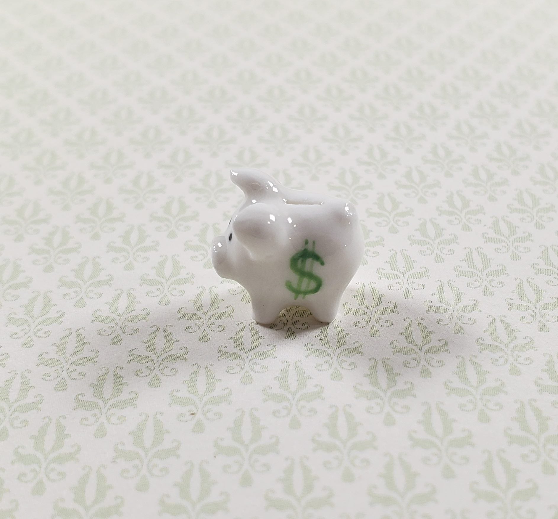 Dollhouse White Porcelain Piggy Bank with Money Symbol 1:12 Scale Miniature