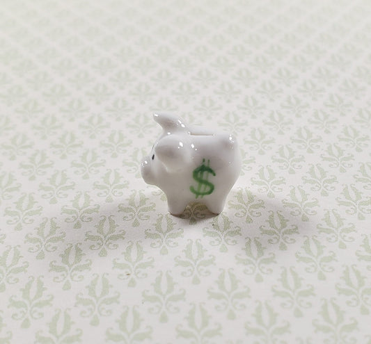 Dollhouse White Porcelain Piggy Bank with Money Symbol 1:12 Scale Miniature