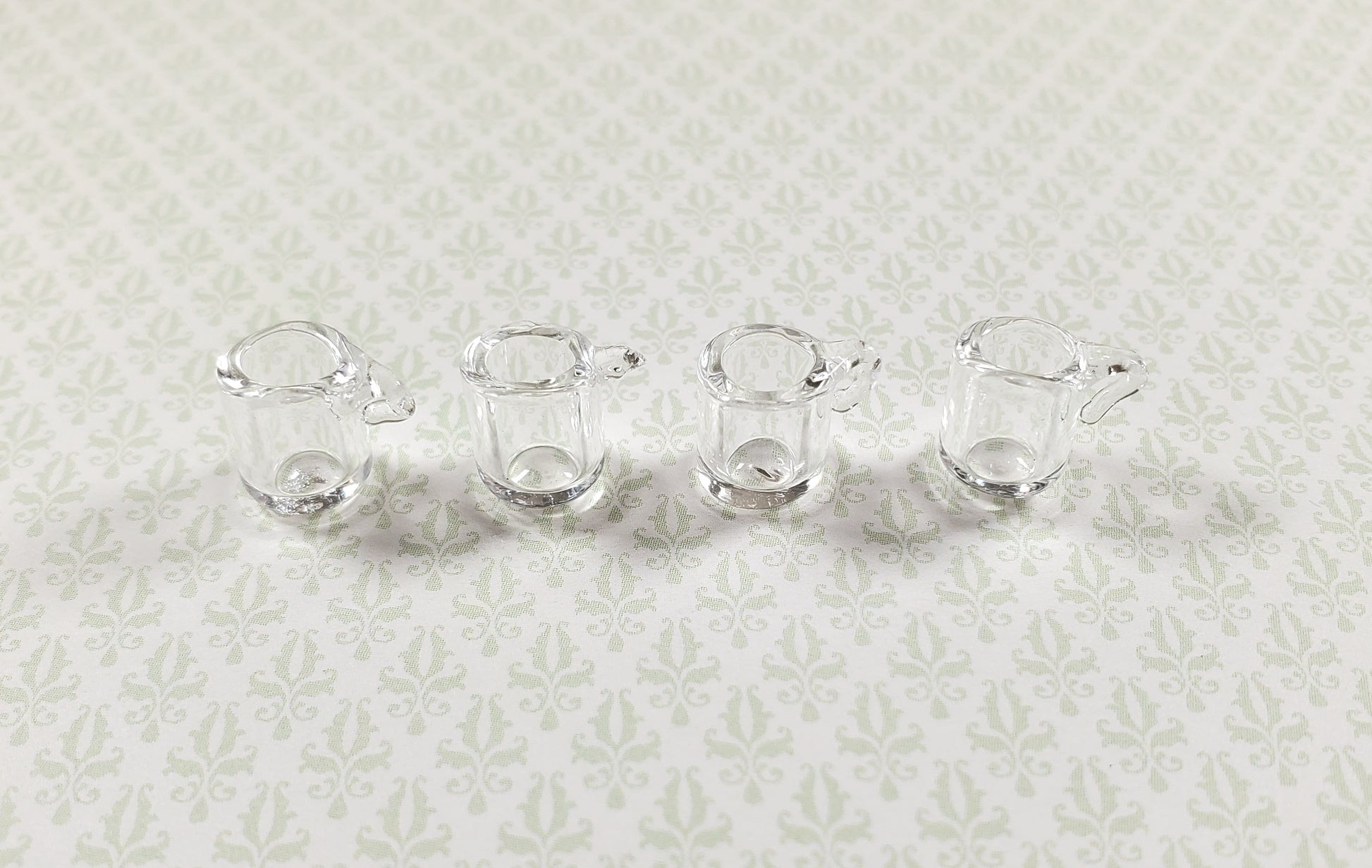 Dollhouse Clear Glass Mugs with Handle Set of 4 1:12 Scale Miniature Kitchen