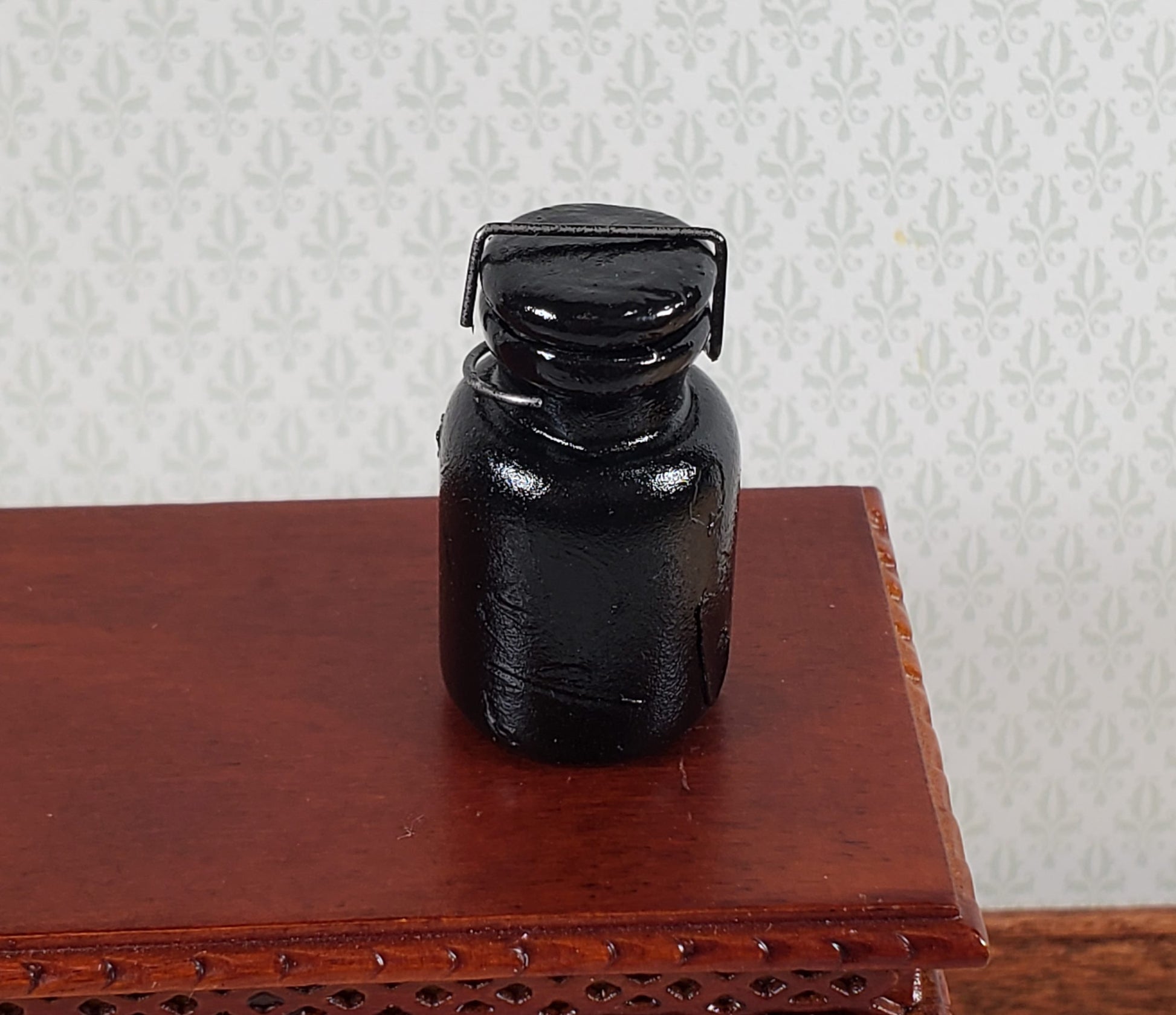 Dollhouse Jar Large Black Glass with Removable Lid 1:6 Scale Miniature