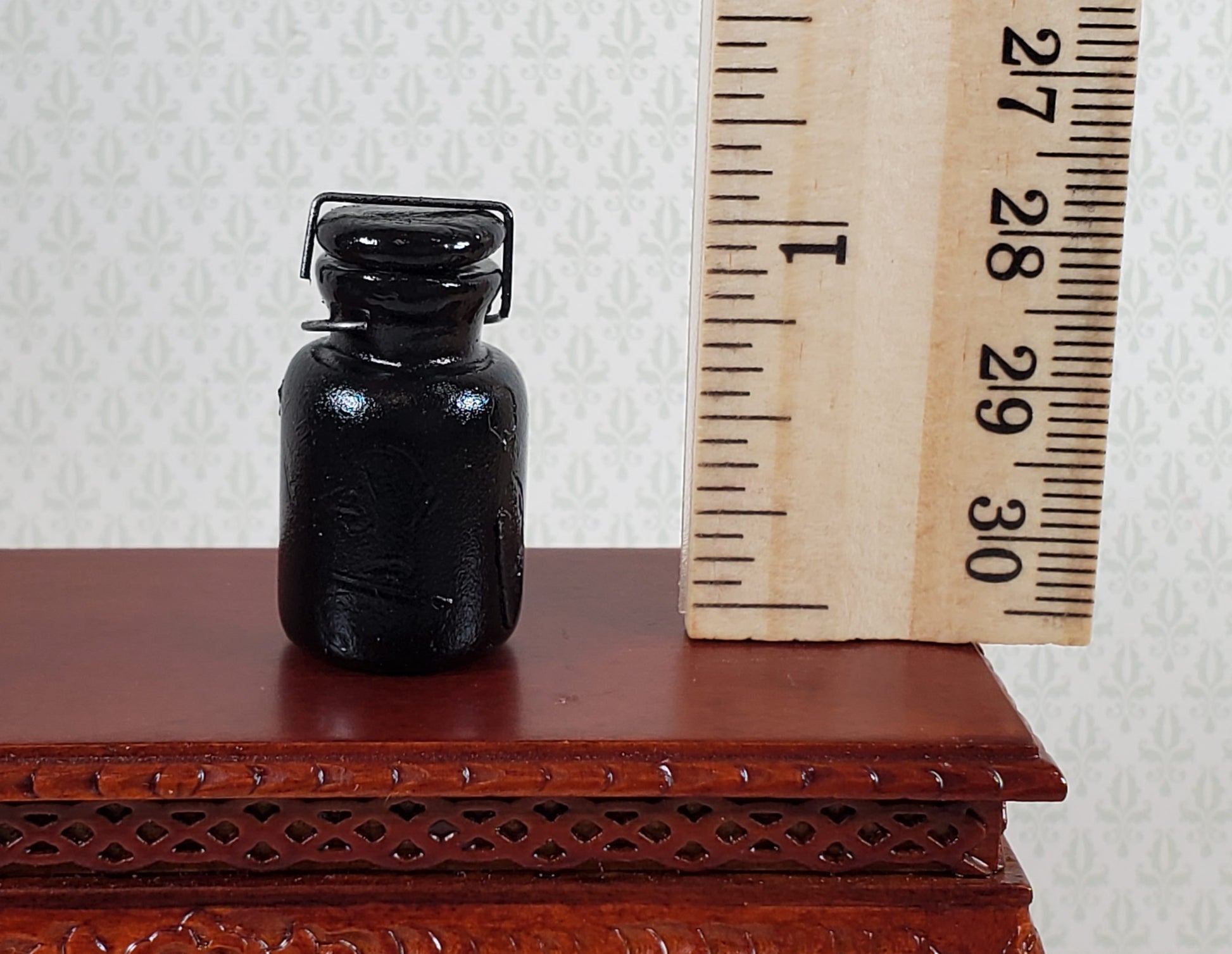 Dollhouse Jar Large Black Glass with Removable Lid 1:6 Scale Miniature