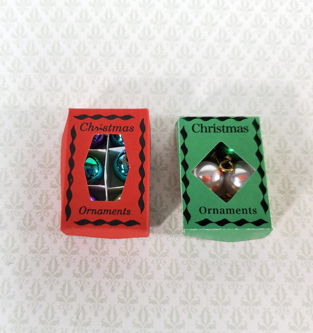 Miniature Christmas Ornaments 2 Box Set Tiny Bulbs 1:12 Scale Dollhouse Decor