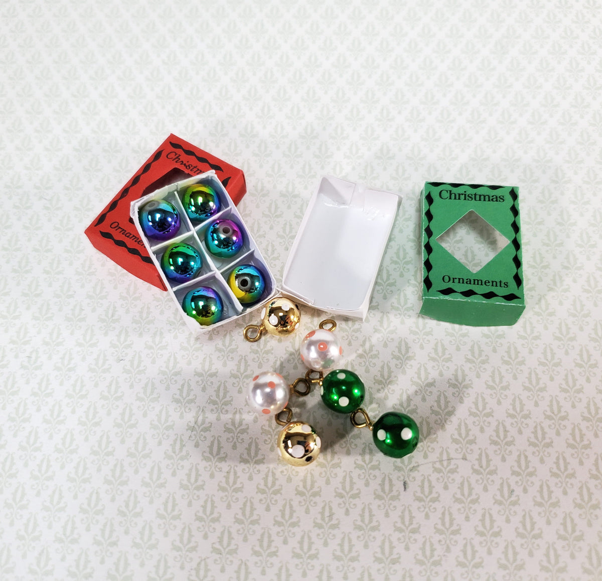 Miniature Christmas Ornaments 2 Box Set Tiny Bulbs 1:12 Scale Dollhouse Decor