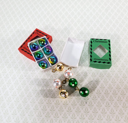 Miniature Christmas Ornaments 2 Box Set Tiny Bulbs 1:12 Scale Dollhouse Decor