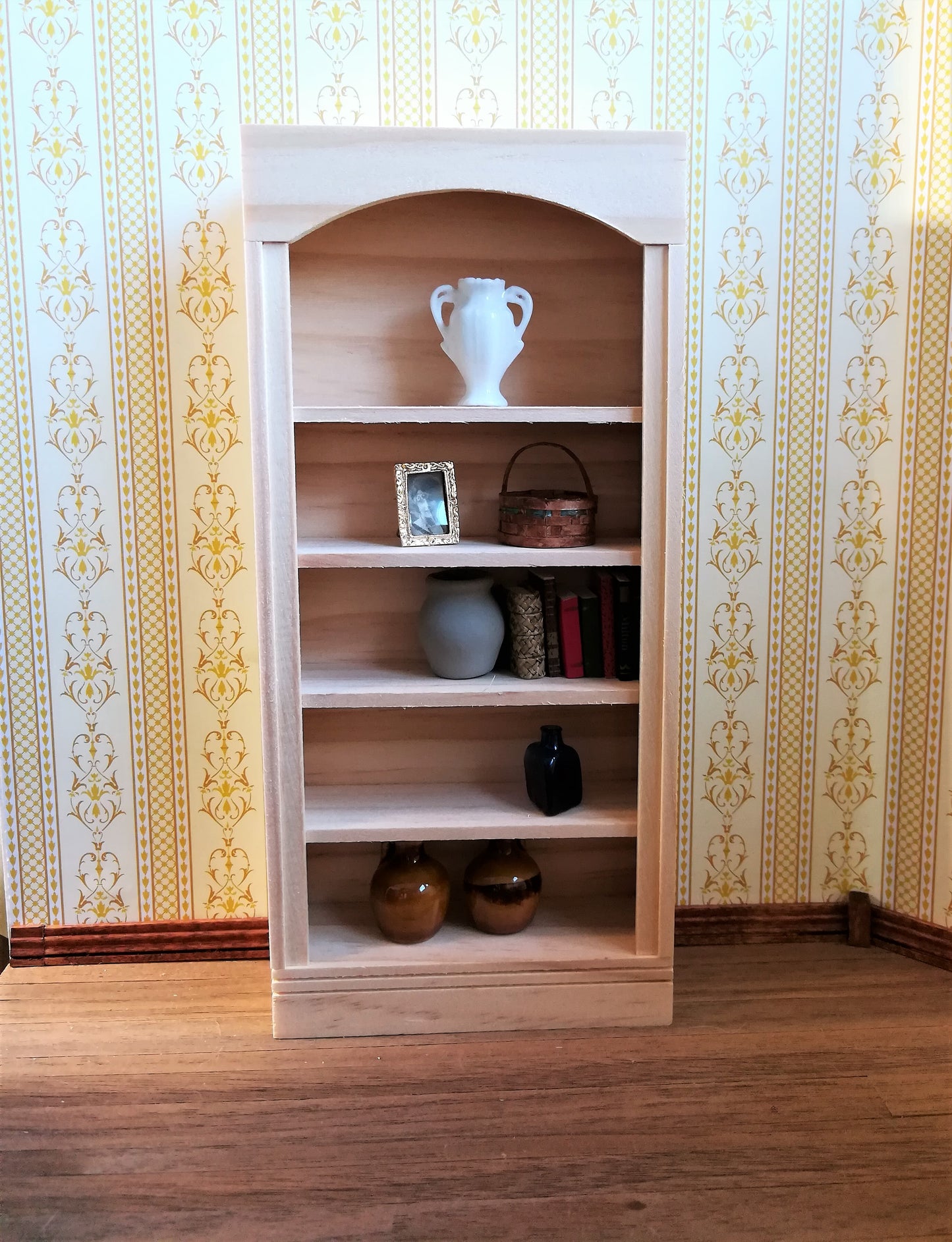 Dollhouse Bookcase Bookshelf 5 Shelf 1:12 Scale Miniature Unpainted Wood