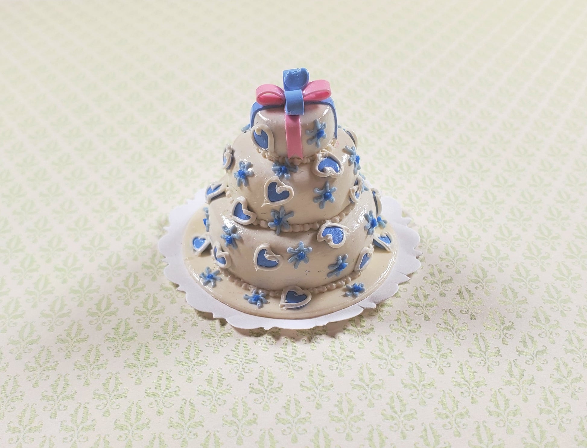 Dollhouse 3 Tier Blue Heart Wedding Cake 1:12 Scale Miniature Dessert Food