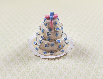 Dollhouse 3 Tier Blue Heart Wedding Cake 1:12 Scale Miniature Dessert Food