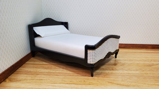 Dollhouse Double Bed Wood with Black Finish 1:12 Scale Bedroom Furniture