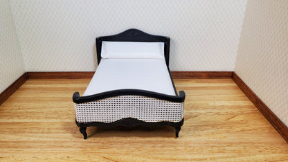 Dollhouse Double Bed Wood with Black Finish 1:12 Scale Bedroom Furniture