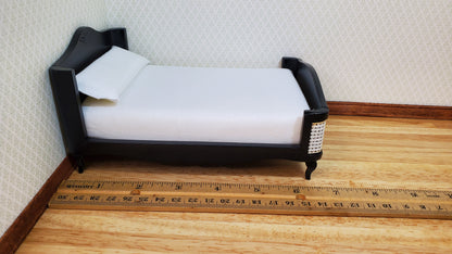 Dollhouse Double Bed Wood with Black Finish 1:12 Scale Bedroom Furniture