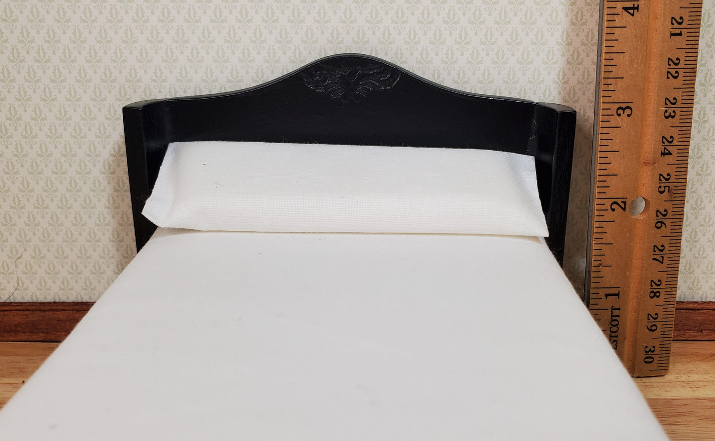 Dollhouse Double Bed Wood with Black Finish 1:12 Scale Bedroom Furniture