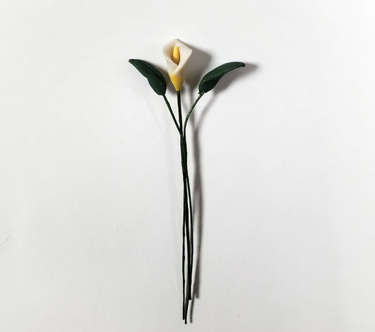 Dollhouse White Calla Lily Single Stem with Foliage 1:12 Scale Miniature