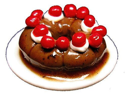 Dollhouse Cherry Topped Chocolate Ring 1:12 Scale Miniature Dessert Food