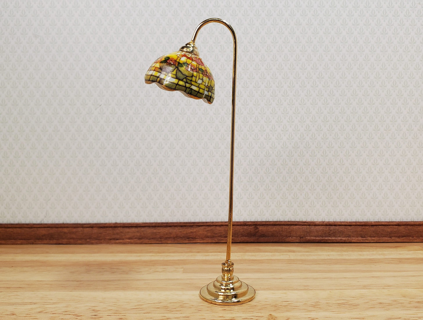 Dollhouse Floor Lamp Non-Working Stained Glass Style Reutter Porcelain 1:12