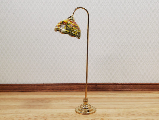 Dollhouse Floor Lamp Non-Working Stained Glass Style Reutter Porcelain 1:12