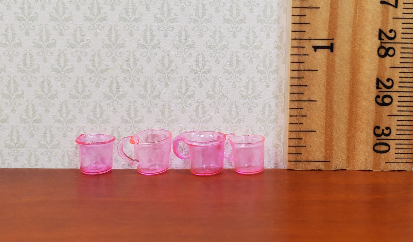 Dollhouse HALF SCALE Bright Pink Glass Cups with Handles Set of 4 1:24 Miniature