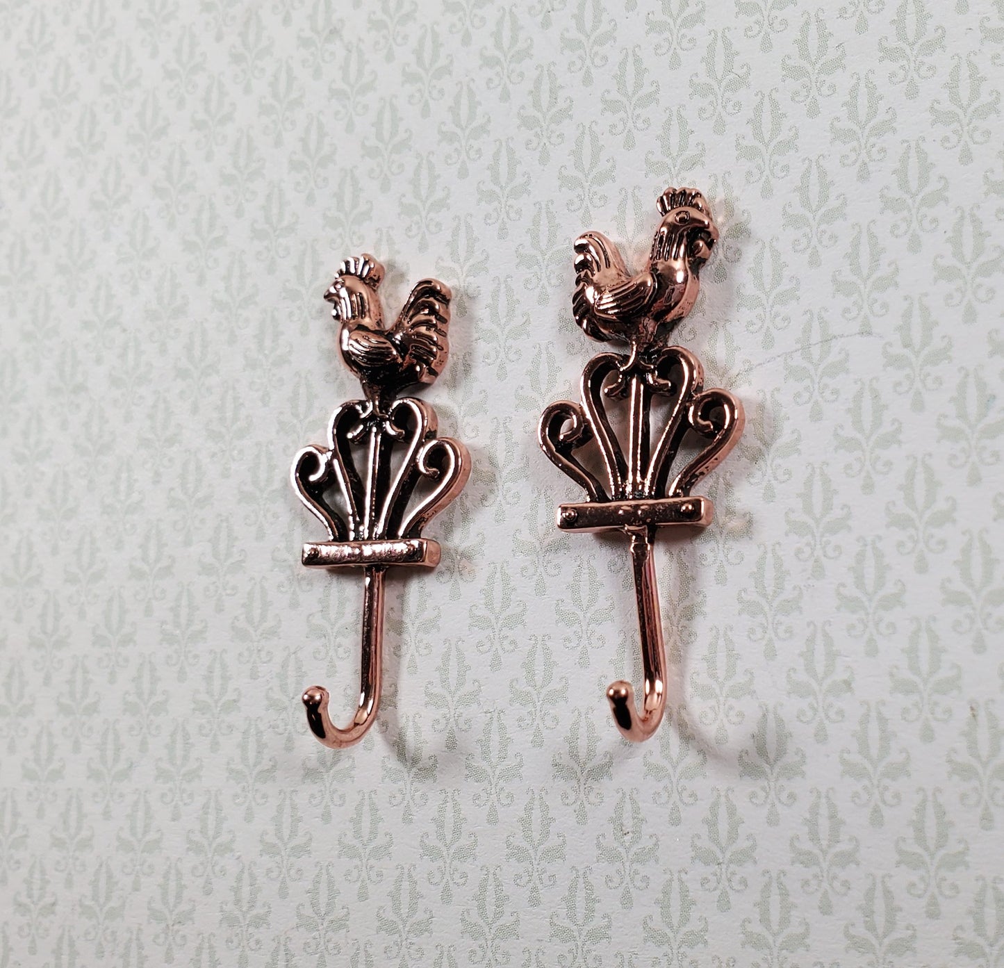 Dollhouse Rooster Wall Hooks Hangers for Towels 1:12 Scale Miniature Metal