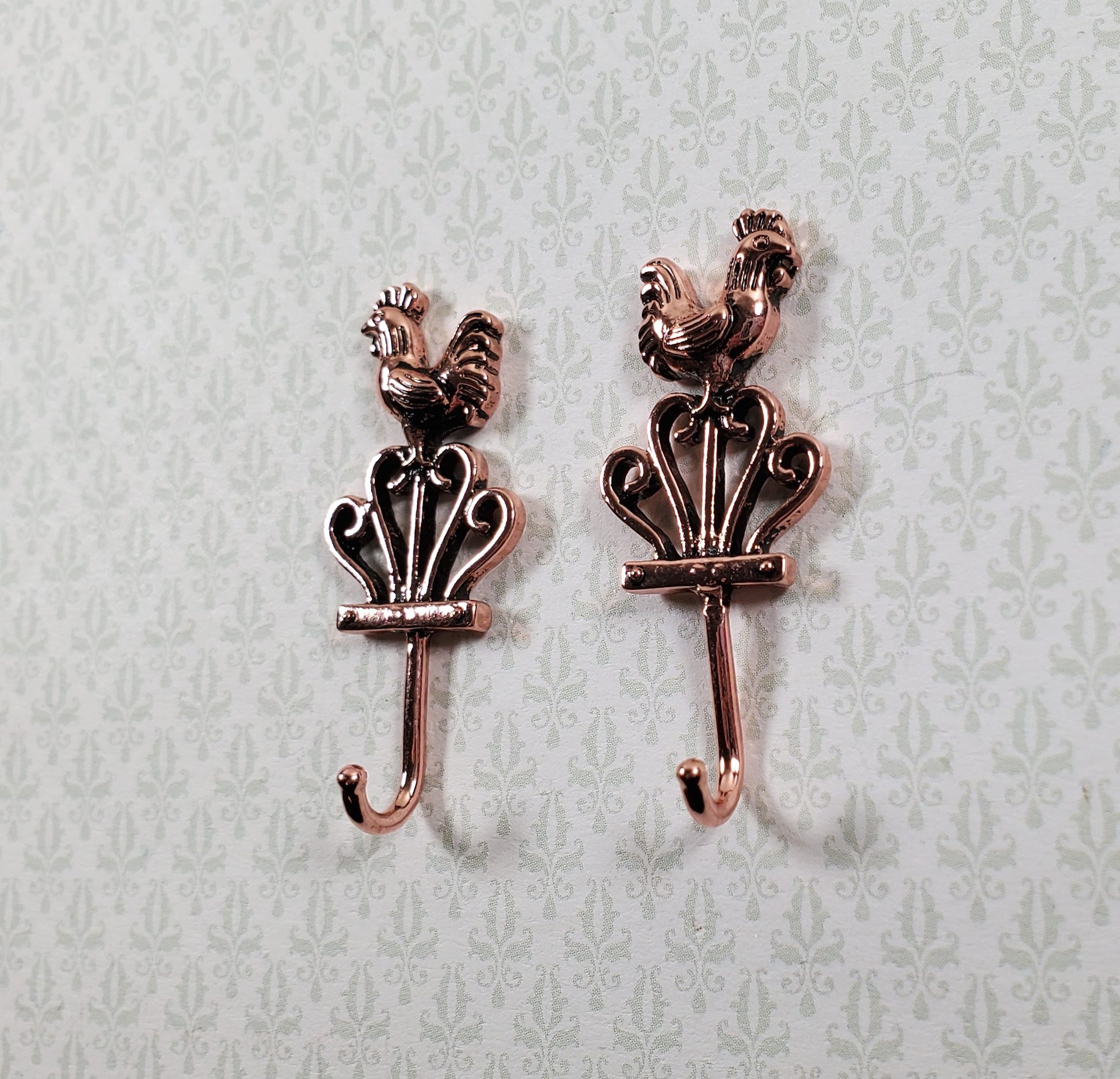 Dollhouse Rooster Wall Hooks Hangers for Towels 1:12 Scale Miniature Metal