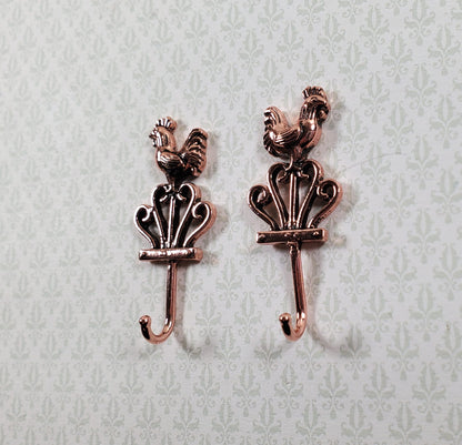 Dollhouse Rooster Wall Hooks Hangers for Towels 1:12 Scale Miniature Metal