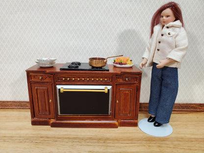 Dollhouse Stove Oven Cabinet Walnut Finish 1:12 Scale Miniature Kitchen Cupboard