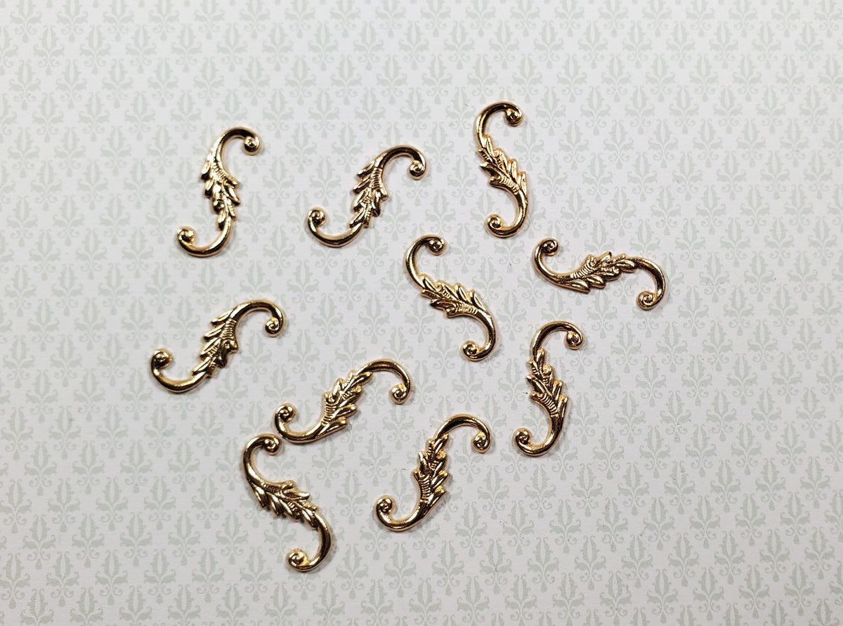 Dollhouse S Hook Shutter Dogs or Furniture Applique Scroll Ornament 1:12 Gold