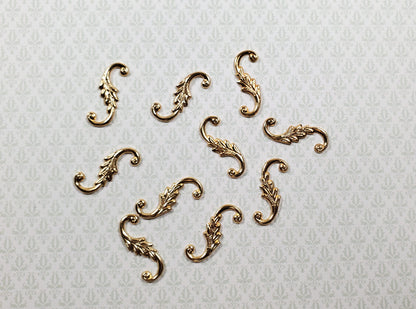 Dollhouse S Hook Shutter Dogs or Furniture Applique Scroll Ornament 1:12 Gold