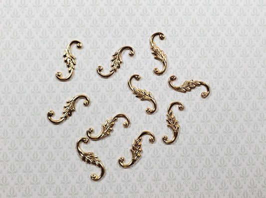 Dollhouse S Hook Shutter Dogs or Furniture Applique Scroll Ornament 1:12 Gold