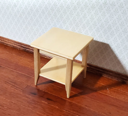 Dollhouse Side Table with Shelf Modern Style Light Oak Finish 1:12 Scale Miniature Furniture