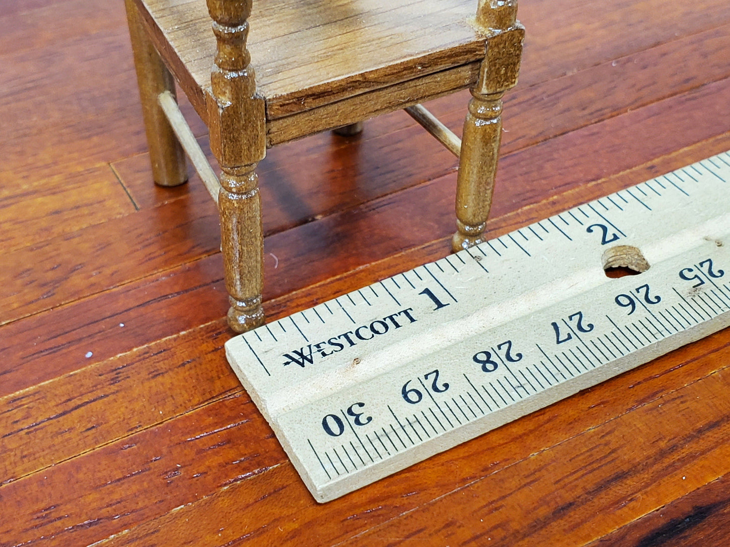 Dollhouse Arm Chair Ladderback Style Narrow Slim Profile 1:12 Scale Walnut Finish