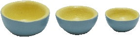 Dollhouse Nesting Bowls Blue and Yellow Set of 3 1:12 Scale Miniature Dishes