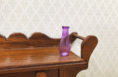 Dollhouse Ridged Purple Glass Bud Vase 1:12 Scale Miniature Flowers Decor