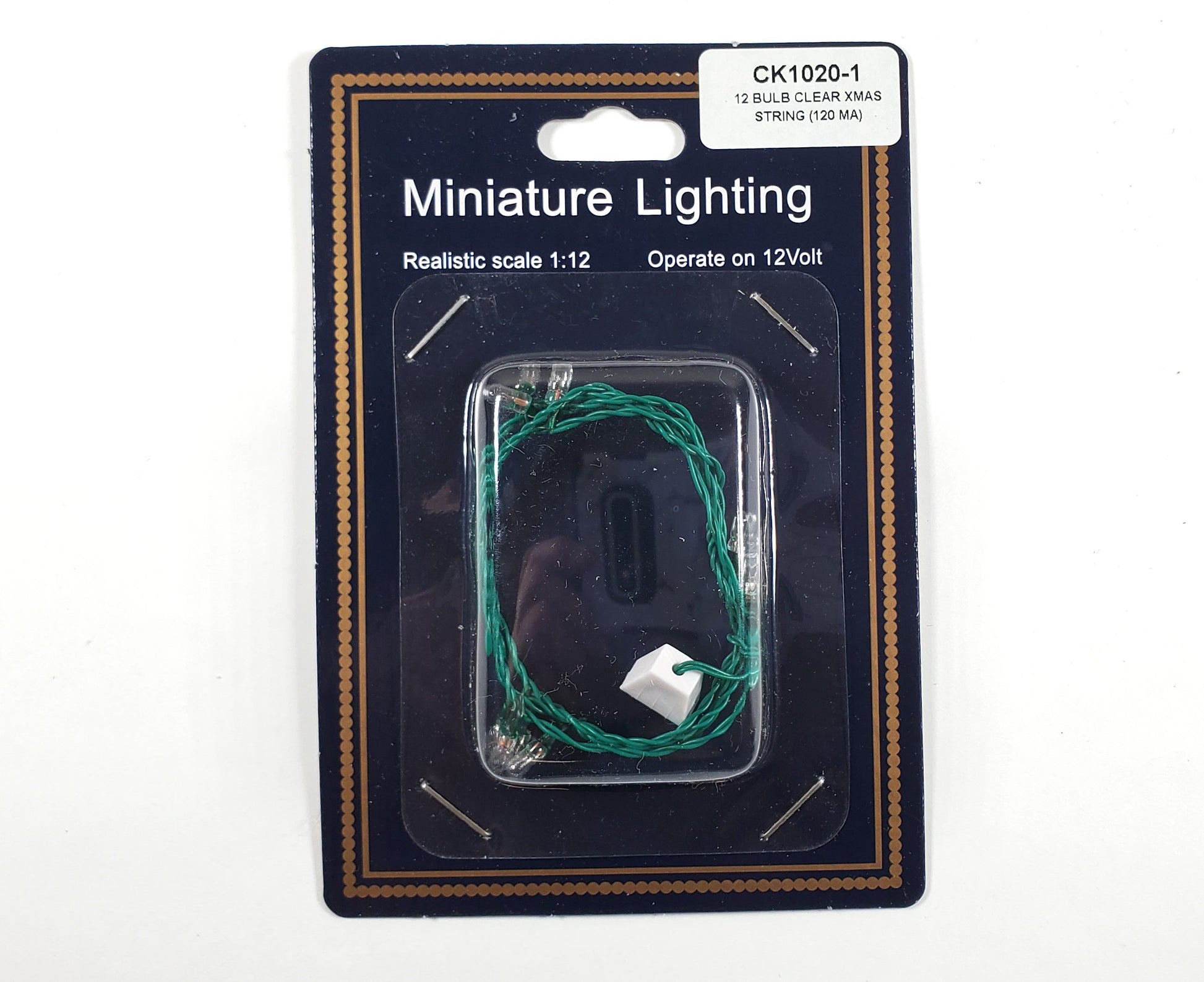 Dollhouse Clear Christmas Lights 12 Volt with Plug Green Wire 12 Bulbs