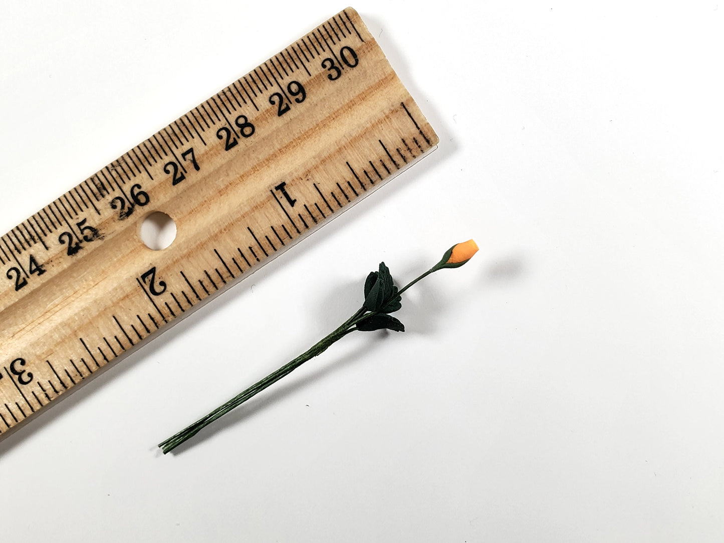 Dollhouse Apricot Rose Bud Single Stem with Foliage 1:12 Scale Miniature