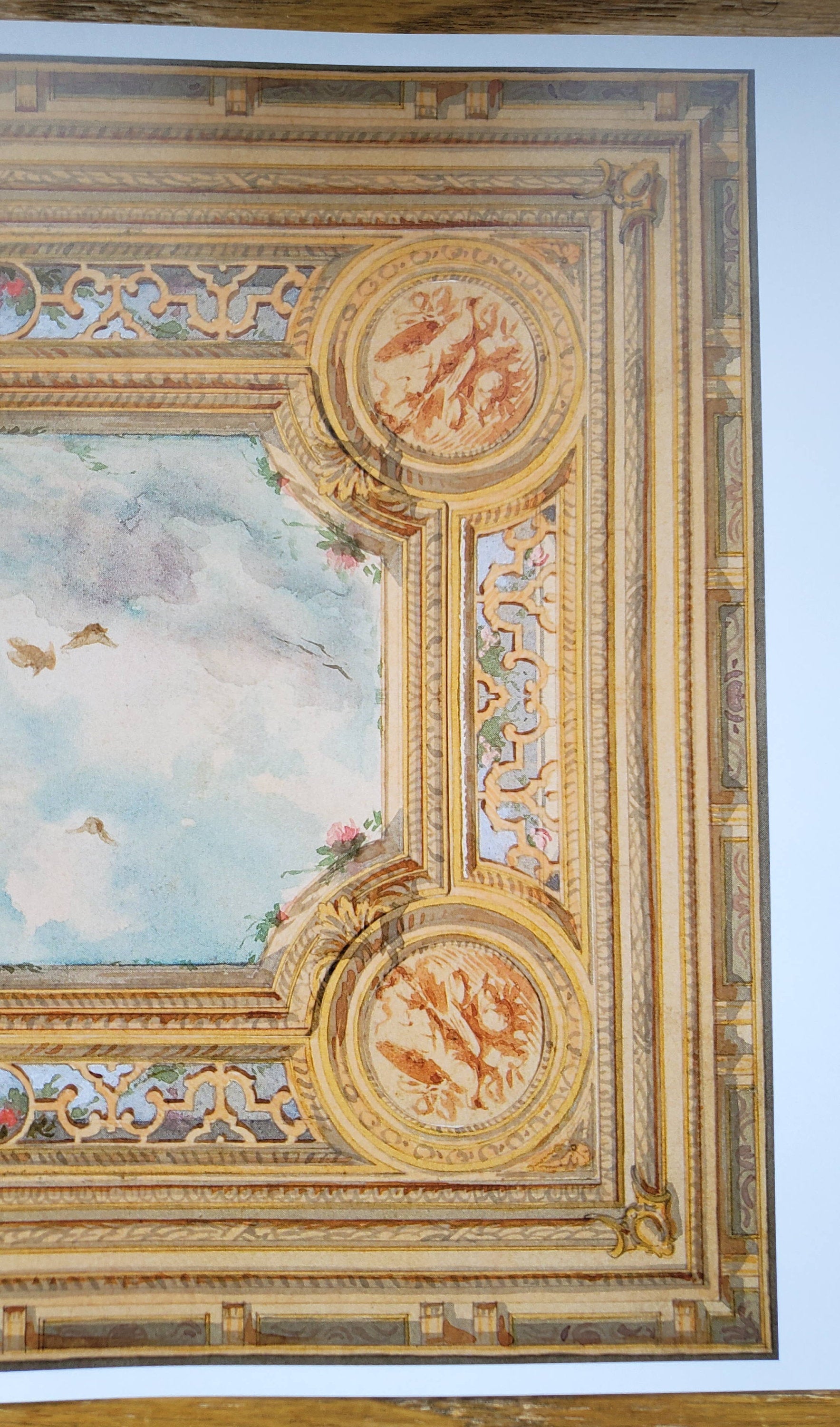 Dollhouse Ceiling Mural Wallpaper Sky Birds Painted Victorian 1:12 Scale Itsy Bitsy