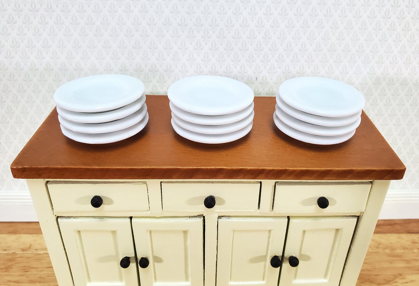 Dollhouse Glass Plates All White Ceramic Set of 12 Large Round 1 3/16"