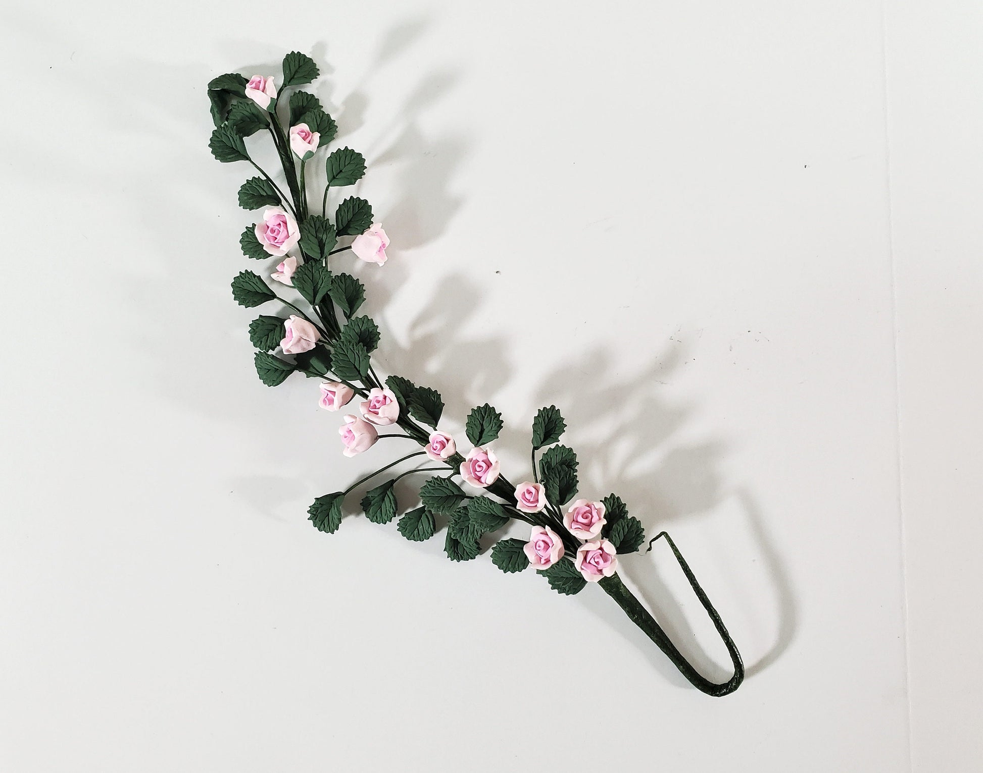 Dollhouse Climbing Roses Pink Bendable 7" Clay Miniature Flowers Garden