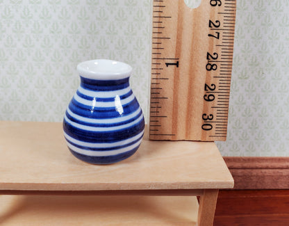 Dollhouse Vase Blue & White Stripes Wide Mouth Ceramic 1:12 Scale Miniature